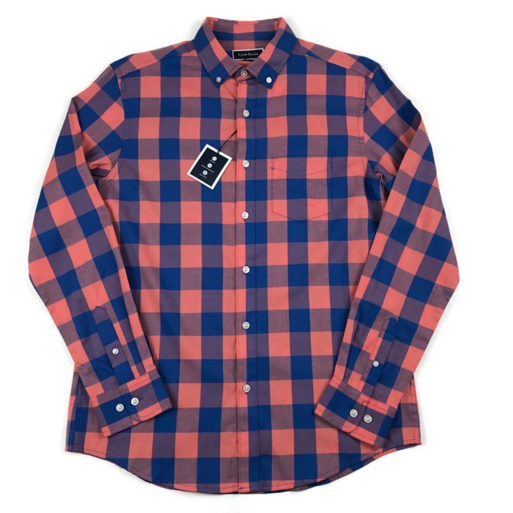 NEW Club Room Button Down Shirt Men's Small Buffalo Plaid Long Sleeve Stretch